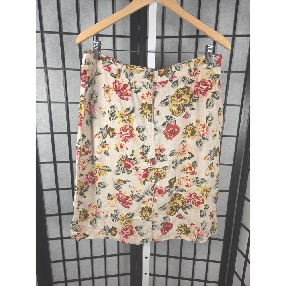 Orvis Floral Cottagecore Linen Blend Womens 14 Cream Red Yellow Pockets